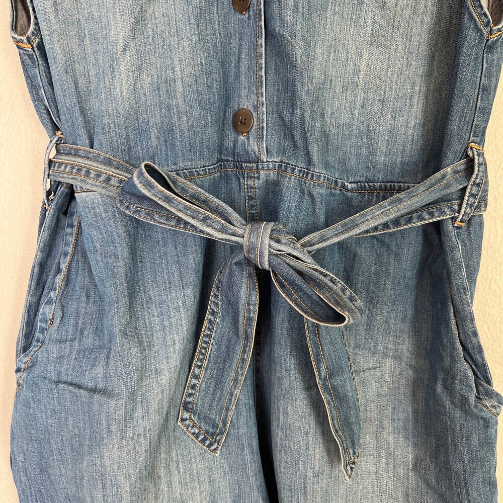 Pendleton Chambray Denim Jumpsuit Women’s M Wide Leg Belted 100% Cotton V-Neck - Picture 5 of 12